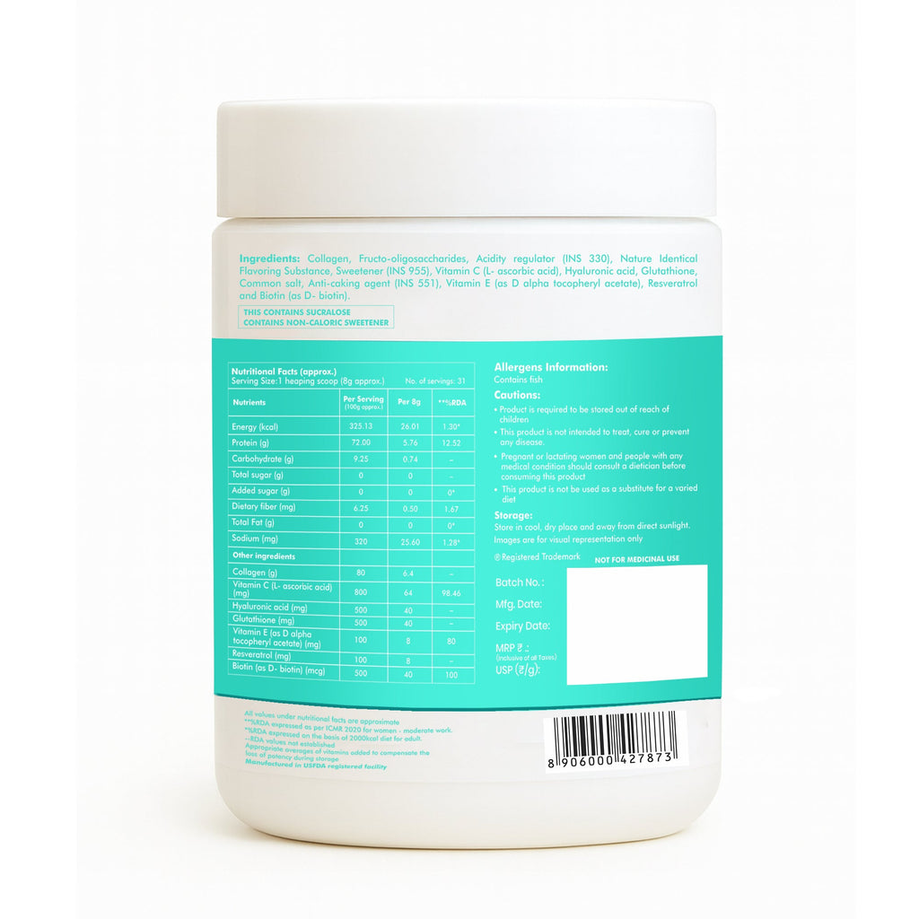 Dr. Morepan Marine Collagen Powder with Glutathione, Hyaluronic Acid, Resveratrol & Biotin Lemon Lime Flavour - Distacart