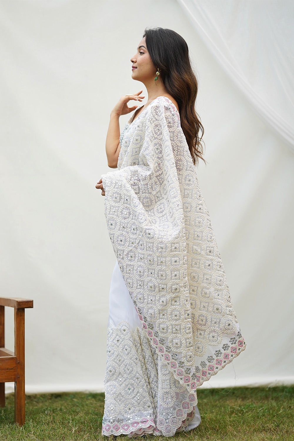 Teeya Creation Off White Color Soft organza Silk Heavy Work Saree - Distacart