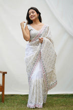 Teeya Creation Off White Color Soft organza Silk Heavy Work Saree - Distacart