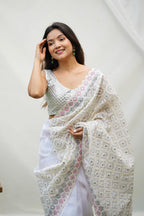 Teeya Creation Off White Color Soft organza Silk Heavy Work Saree - Distacart