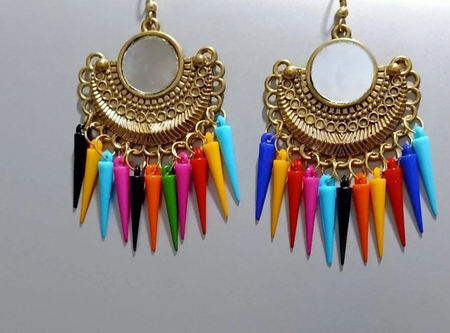 MS Fashion India Artistic Half Moon Oxidized Multi Color Brass Drops Earrings