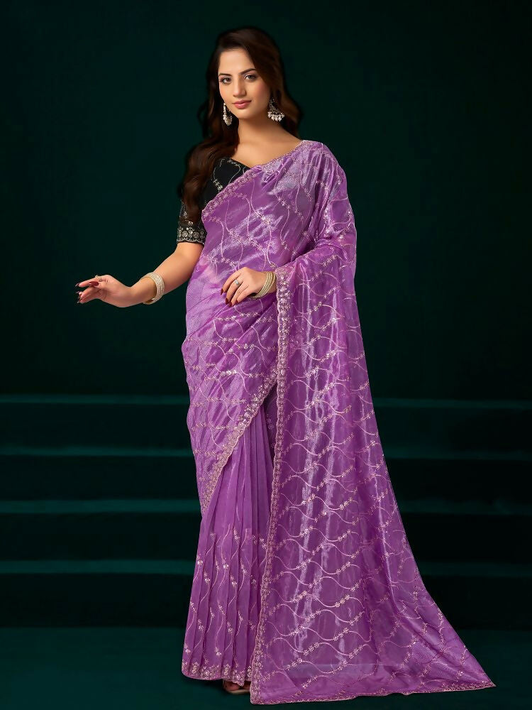 Joban Fashion Lavender Net Party Wear Sarees - Distacart