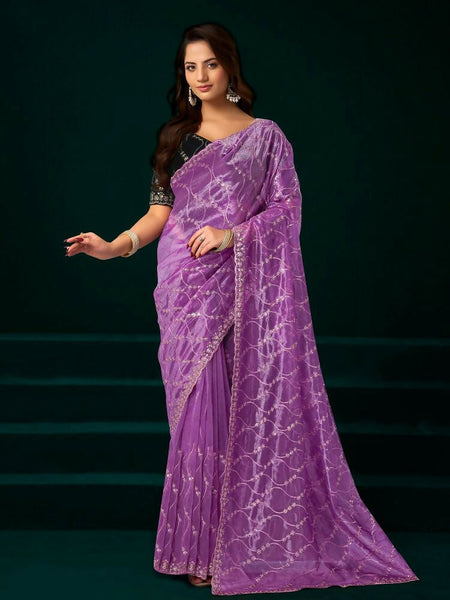 Joban Fashion Lavender Net Party Wear Sarees