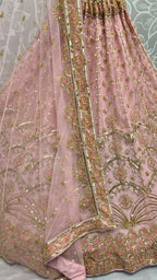 Jyoti Fashion Women's Pink Bridal Net Fancy Sequins with Multi Thread Embroidered & Handwork Wedding Lehenga Choli