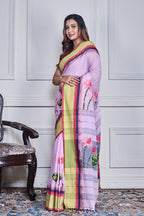 Morchari Multicolour Cotton Handloom Mirror Work Saree Unstitched Blouse - Distacart