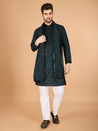 Vastranavya Green Exclusive Festival Wear Viscose Silk Thread with Sequence Embroidered Work Kurta with Dupatta