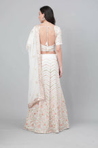 Pearl White Georgette Sequins Embroidery with Mirror work Lehenga Choli with Dupatta - Jivika