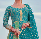 Vastranavya Stunning Turquoise Georgette Embroidered Sequins A Line Anarkali Suit