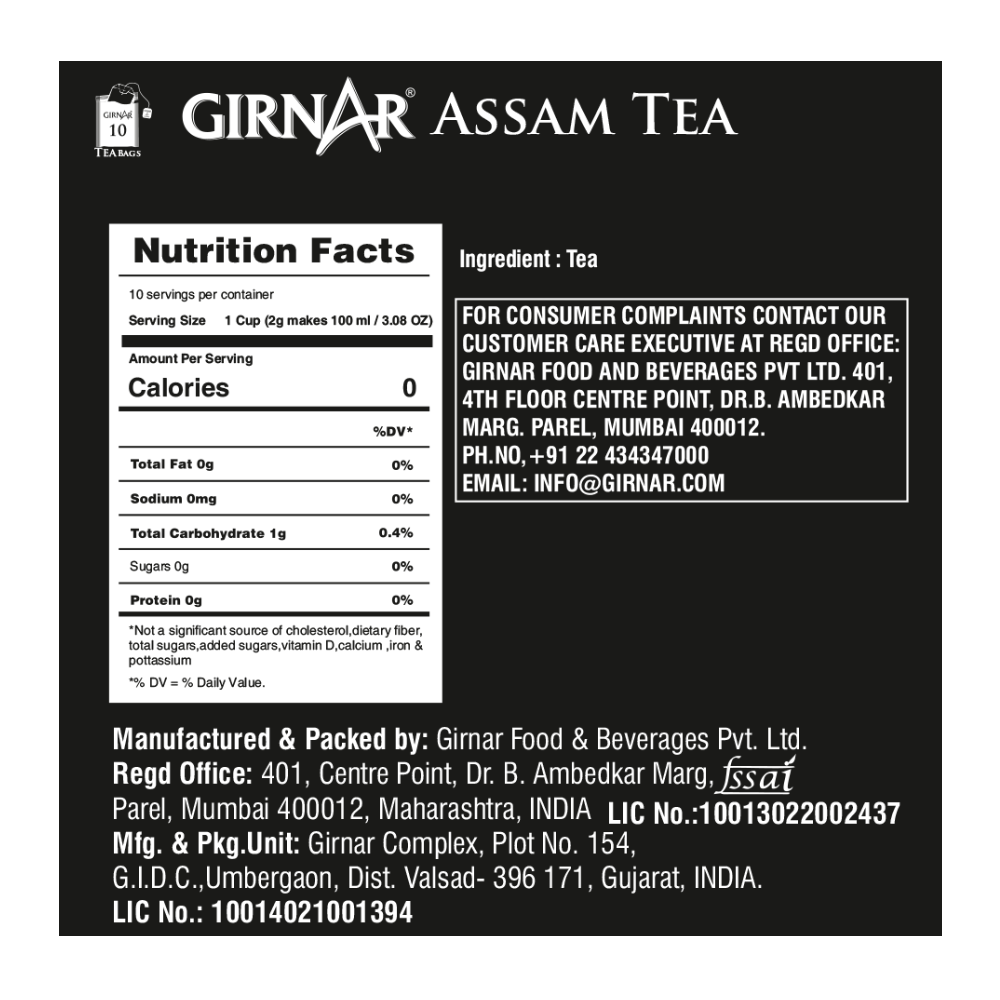 Girnar Single Origin Black Tea Bags - Assam Tea - Distacart