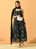 Myshka Women's Black Festive Flared Anarkali Kurta With Dupatta sets