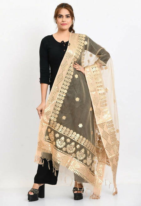 Mominos Fashion Moeza Women Organza Gotta Patti Bridal Dupatta Golden Dupatta
