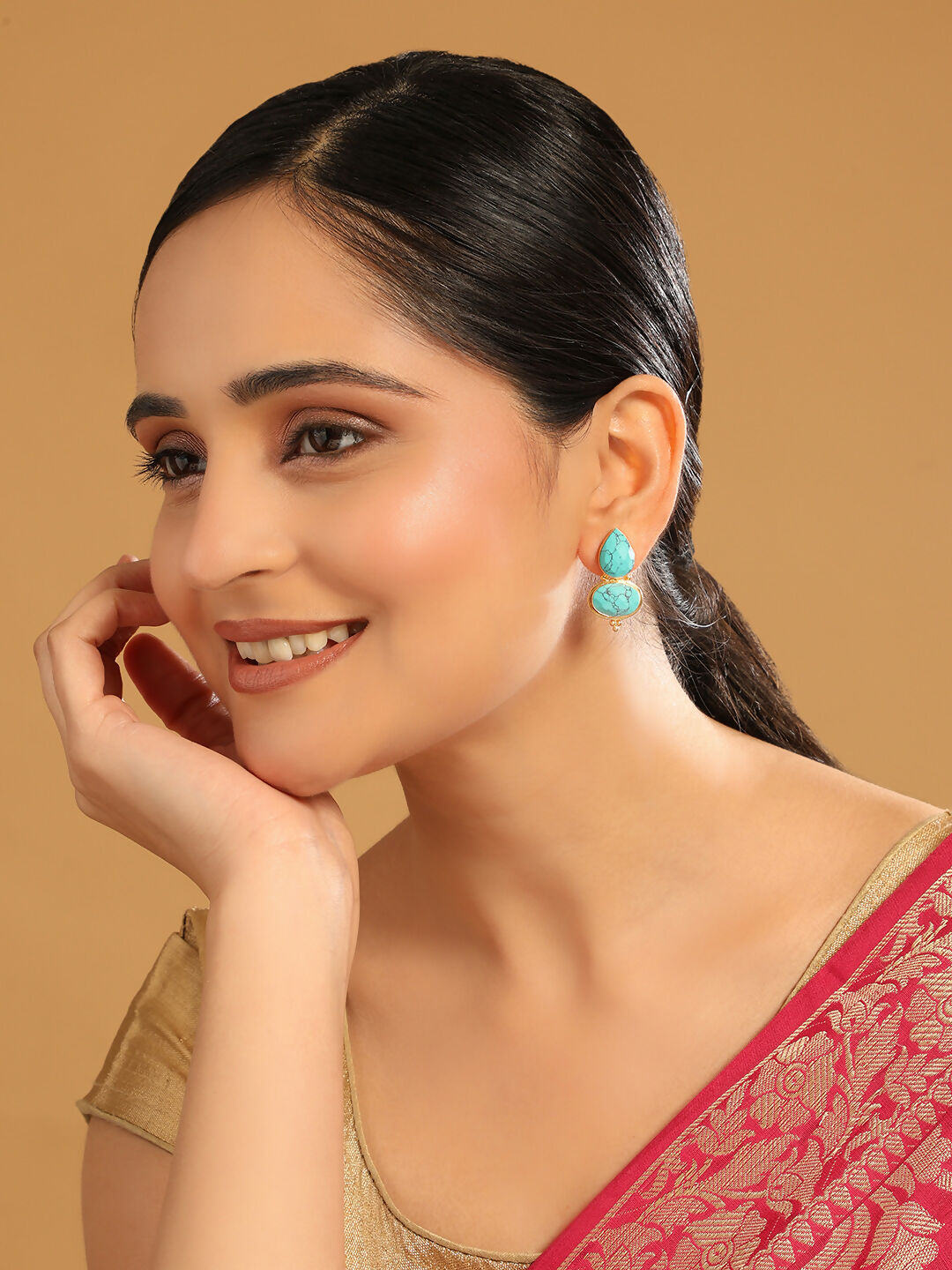 Nuyug 22K Gold Plated Turquoise Embrace Earrings - Distacart