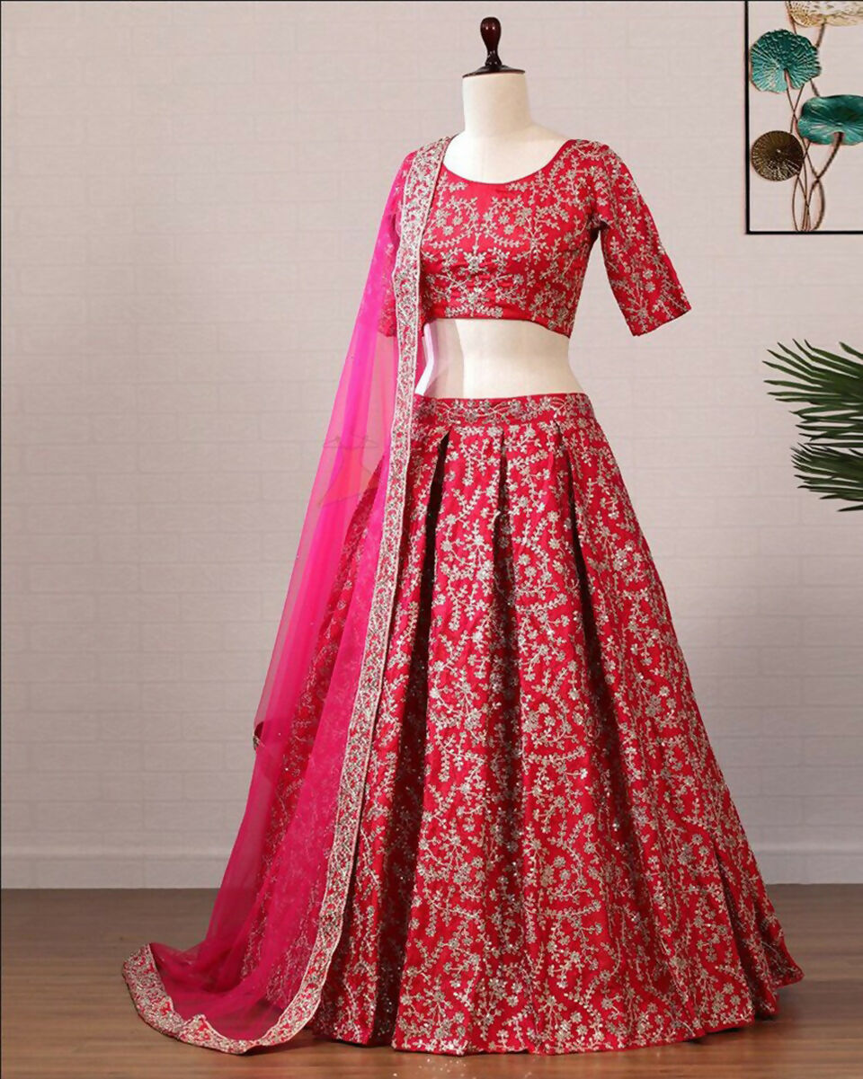 Jyoti Fashion Glamorous Rani Pink Silk 3MM Sequins with Coding Dori Embroidery Lehenga Choli with Dupatta