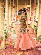 Teeya Creation Peach Colour Rayon Silk Embroidery Work Fully Stitched Navratri Lehenga