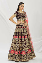 Purple Velvet Semi-Stitched Wedding Bridal Lehenga - Nimaya