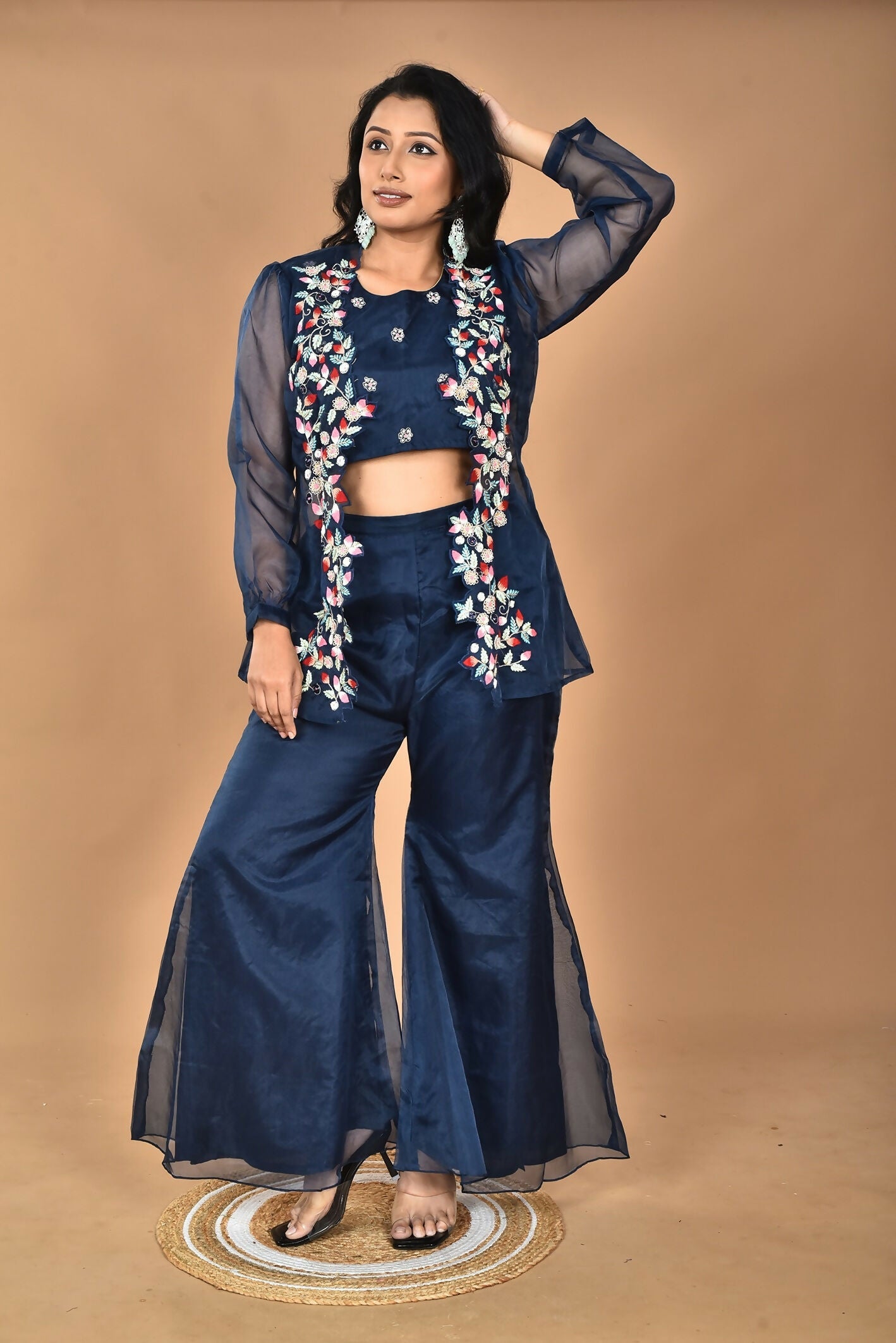 Morchari Women Hand Embroidery Crop Top-Blue