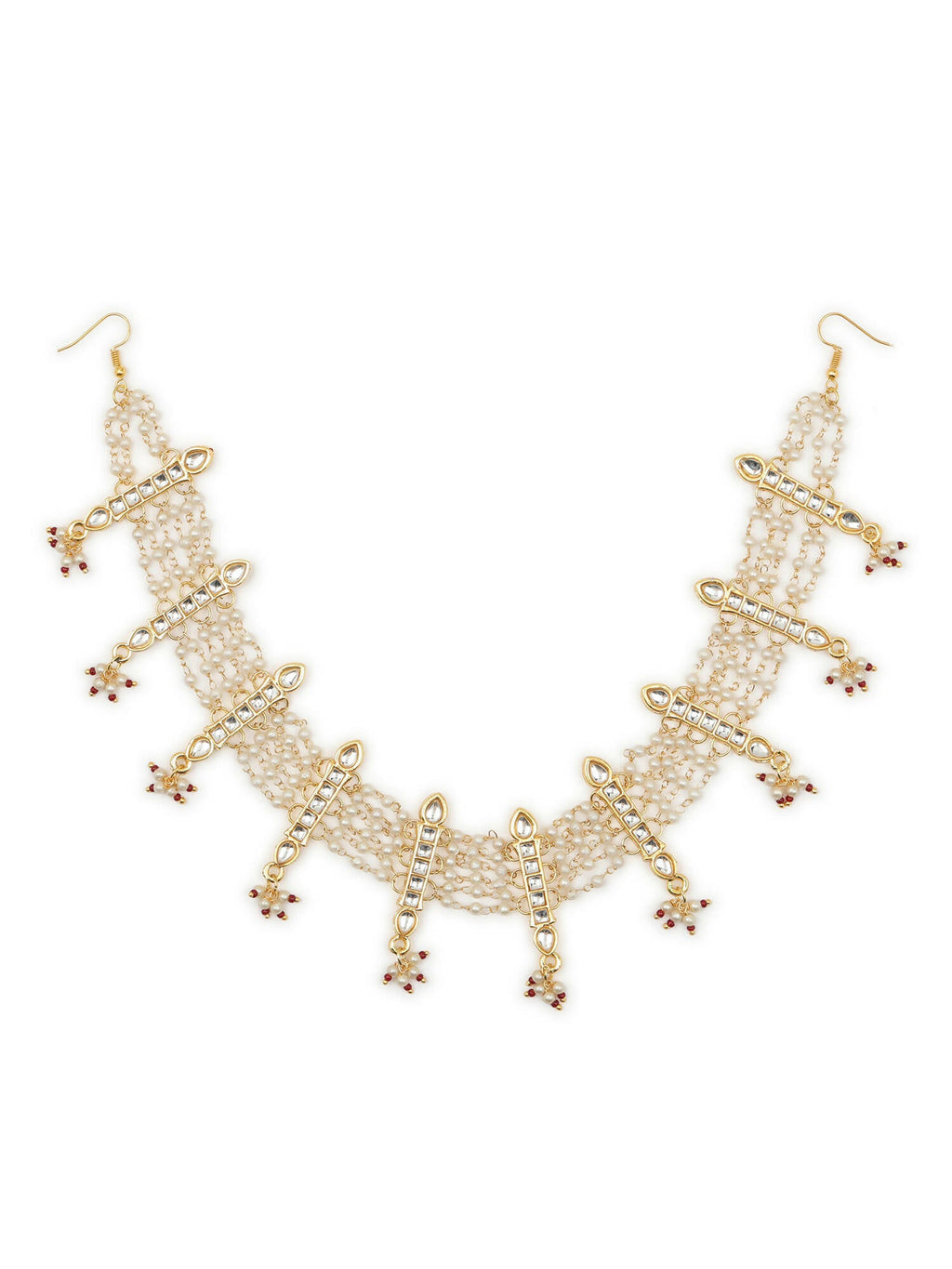 White Gold-Plated Kundan-Studded Beaded Matha Patti - Ruby Raang - Distacart