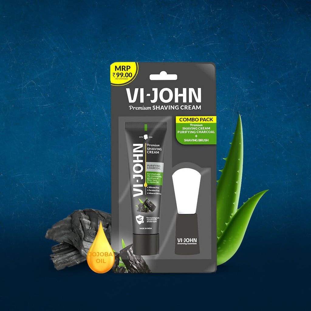 VI-JOHN Dermatologically Tested Premium Claming Aqua Shaving With Shaving Brush Cream Enriched with Aloevera & Almond Oil free From Silicone, Paraben & Mineral Oil