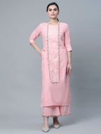 Ahalyaa Women's Baby Pink Pure Cotton Printed Kurta Palazzo Set