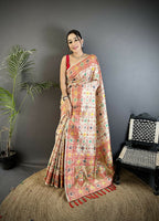 Joban Fashion Cream Banarasi Soft Silk Woven Saree - Distacart