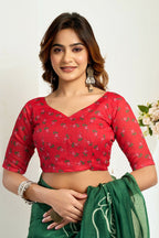 Vastranavya Green Digital Printed Linen Ready To Wear Designer Saree with Unstitched Blouse - Distacart