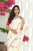 Beatitude Off White Cotton Handloom Saree