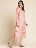 Peach Cotton Paisley Printed Fit & Flare Dress - Yukti - Distacart