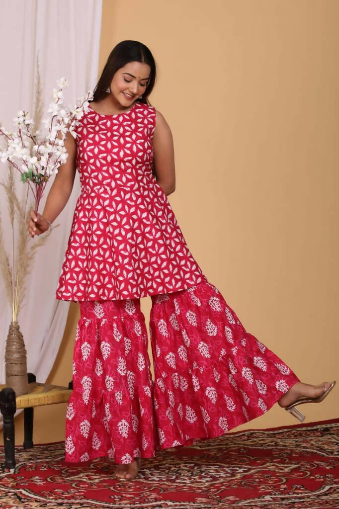 Vamika Women Printed Cotton Pink Party Wear/Casual Wear Kurta Set/Suit - Distacart