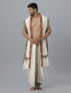 Indian Clothing Ramraj Cotton Mens Pure Cotton 5 Khan Jari 9 + 5 Kora Panchakacham Dhoti With Angavastram Set