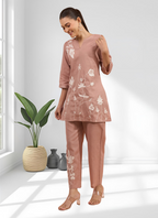 Joban Fashion Powder Pink Cotton, Linen Embroidered Readymade Cord Set - Distacart
