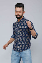 Miravan Men's Blue Floral Print Full Sleeve Casual Shirt