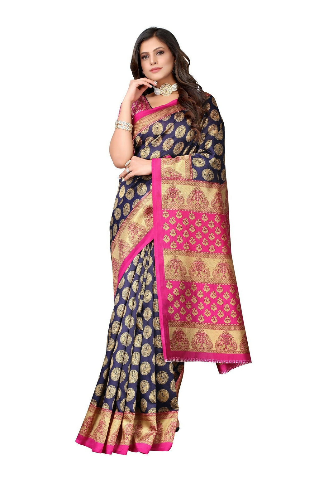 Vamika navy Printed Art Silk Saree