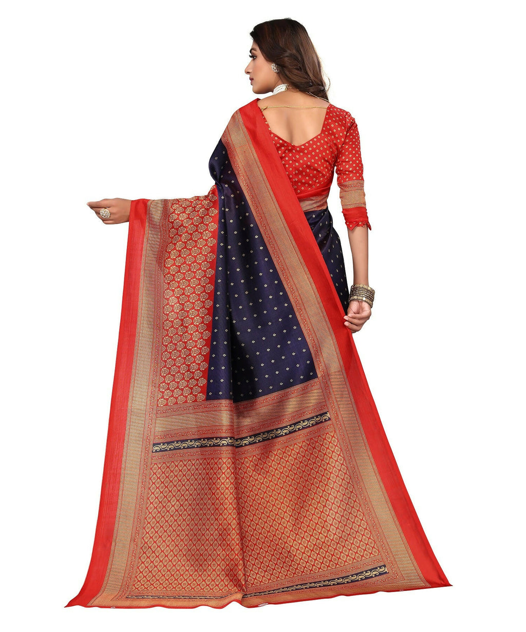 Vamika Navy Blue Printed Art Silk Saree