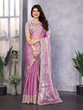 Vastranavya Lavender Embroidery Work Shimmer Chiffon Saree with Unstitched Blouse - Distacart