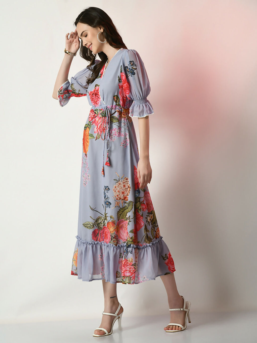 Myshka Women's Grey Printed Dress - Distacart