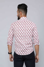 Miravan Men's White & Pink Spread Collar Floral Print Shirt