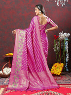 Lorenvalley Fashion Magenta Soft Silk Woven Design with Zari Weaving Leheriya Design Saree