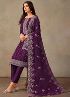 Vegaa Fashion Violet Organza Embroidery Work Designer Salwar Suit