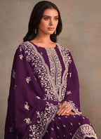 Vegaa Fashion Violet Organza Embroidery Work Designer Salwar Suit
