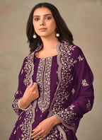 Vegaa Fashion Violet Organza Embroidery Work Designer Salwar Suit