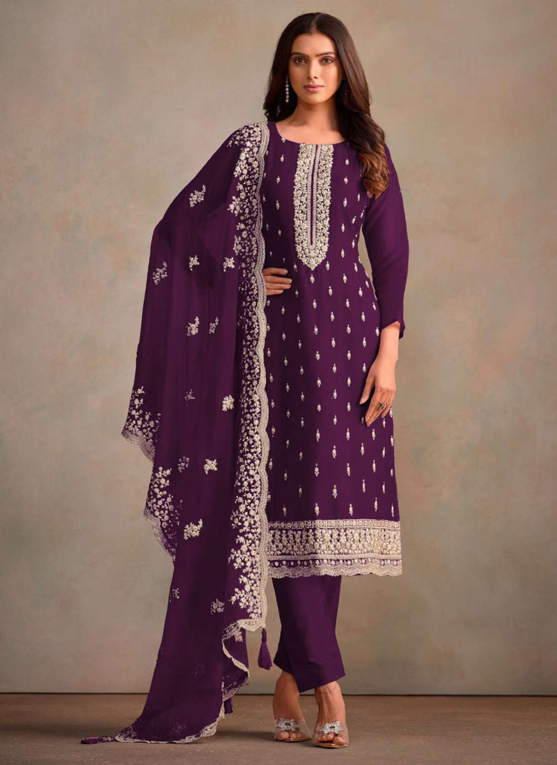 Vegaa Fashion Violet Organza Embroidery Work Designer Salwar Suit