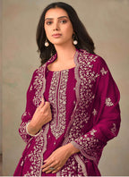 Vegaa Fashion Wine Organza Embroidery Work Designer Salwar Suit