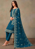 Vegaa Fashion Aqua Blue Organza Embroidery Work Designer Salwar Suit