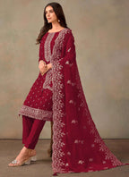 Vegaa Fashion Maroon Organza Embroidery Work Designer Salwar Suit