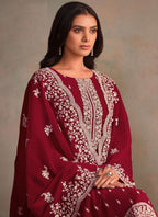 Vegaa Fashion Maroon Organza Embroidery Work Designer Salwar Suit