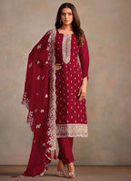 Vegaa Fashion Maroon Organza Embroidery Work Designer Salwar Suit