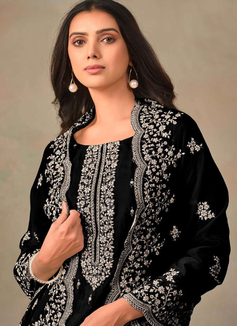Vegaa Fashion Black Organza Embroidery Work Designer Salwar Suit - Distacart