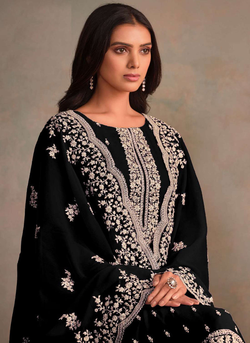 Vegaa Fashion Black Organza Embroidery Work Designer Salwar Suit - Distacart