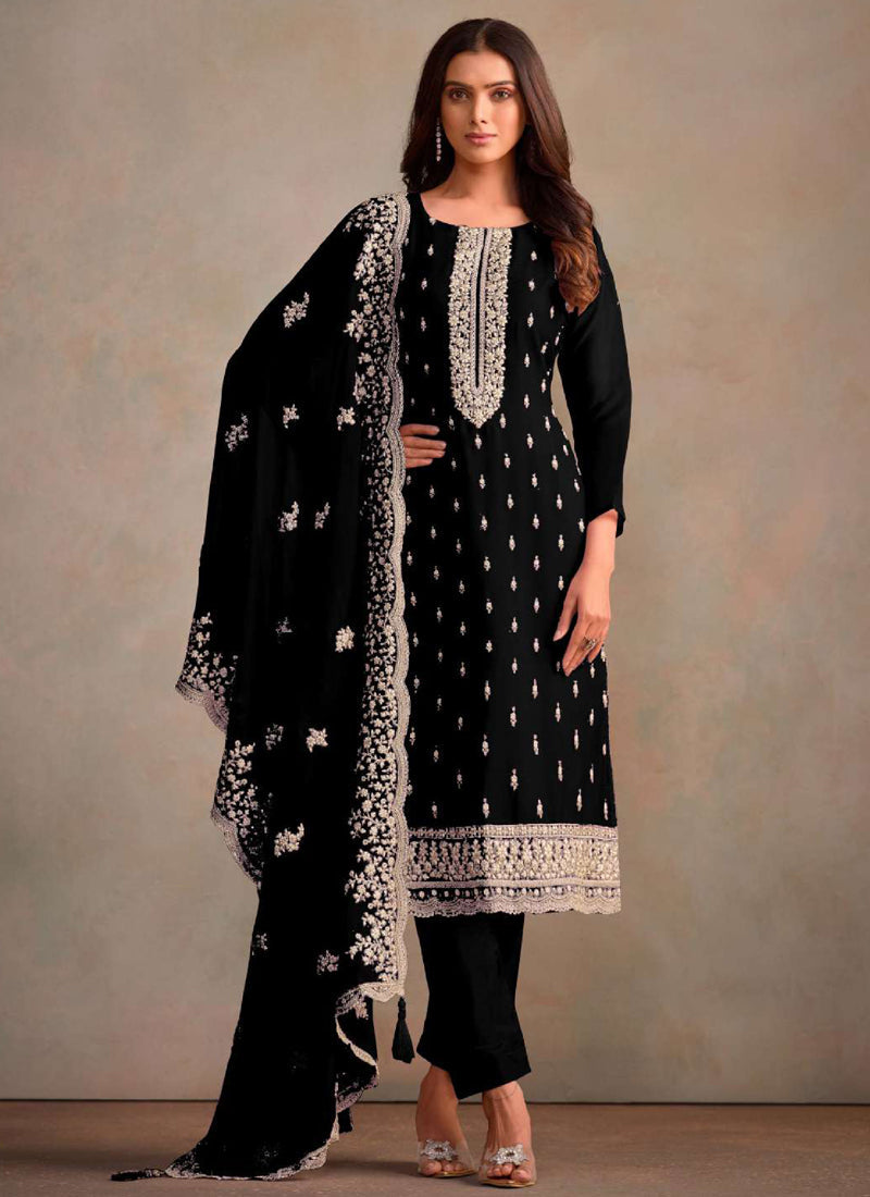 Vegaa Fashion Black Organza Embroidery Work Designer Salwar Suit - Distacart