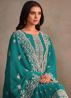 Vegaa Fashion Turquoise Organza Embroidery Work Designer Salwar Suit